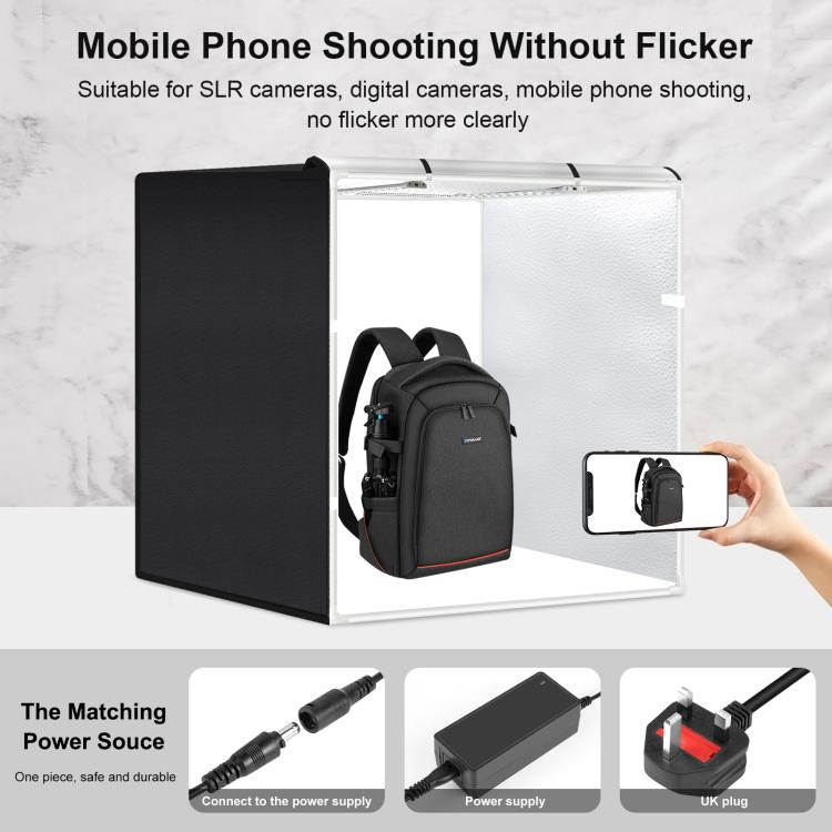 PULUZ 80cm Folding Portable 72W White Light Photo Lighting Studio Shooting Tent Box Kit with 3 Colors Black / White / Orange Backdrops(UK Plug) - free shipping - PMC TechLife - Order now!