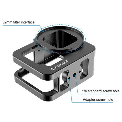 PULUZ for GoPro HERO12 Black /11 Black /10 Black /9 Black Thicken Housing Shell CNC Aluminum Alloy Protective Cage with Insurance Frame & 52mm UV Lens(Black) - Metal Cases by PULUZ | Online Shopping South Africa | PMC Jewellery | Buy Now Pay Later Mobicred