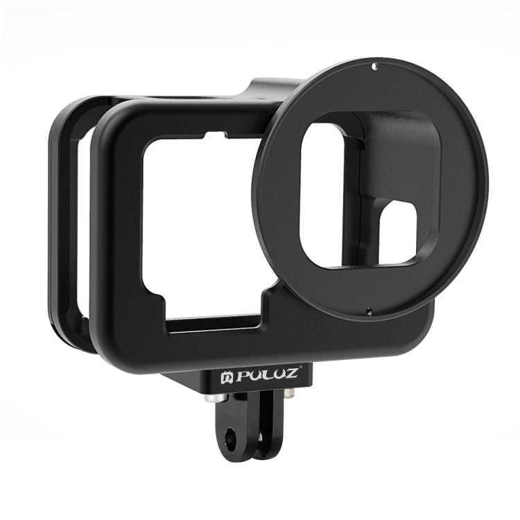 PULUZ for GoPro HERO12 Black /11 Black /10 Black /9 Black Thin Housing Shell CNC Aluminum Alloy Protective Cage with Insurance Frame & 52mm UV Lens(Black) - Metal Cases by PULUZ | Online Shopping South Africa | PMC Jewellery | Buy Now Pay Later Mobicred