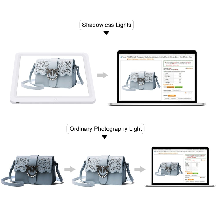 PULUZ Mini LED Photography Shadowless Light Lamp Panel Pad + Studio Shooting Tent Box, Acrylic Material, 20cm x 20cm Effective Area - free shipping - PMC TechLife - Order now!