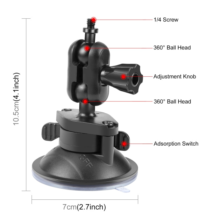 PULUZ 1/4 inch Magic Arm Suction Cup Mount (Black) - Helmet Mount by PULUZ | Online Shopping South Africa | PMC TechLife | Buy Now Pay Later Mobicred