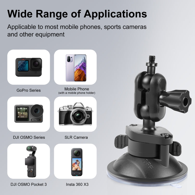 PULUZ 1/4 inch Magic Arm Suction Cup Mount (Black) - Helmet Mount by PULUZ | Online Shopping South Africa | PMC TechLife | Buy Now Pay Later Mobicred