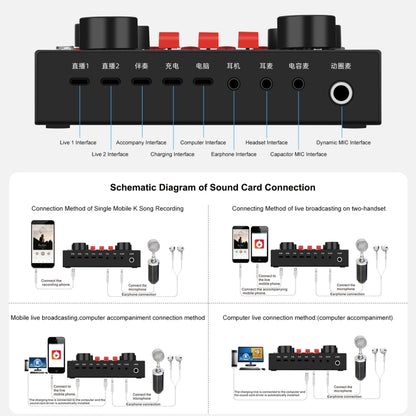 PULUZ Live Broadcasting Sound Card Bluetooth Karaoke Singing Recording Sound Mixer for Mobile Phone / Computer / Laptop / Tablet PC, Chinese Version(Black) - Live Sound Effects Processors by PULUZ | Online Shopping South Africa | PMC Jewellery | Buy Now Pay Later Mobicred