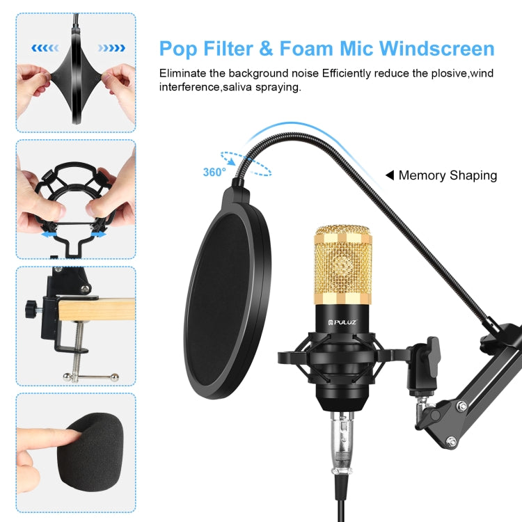 PULUZ Studio Broadcast Professional Singing Microphone Kits with Suspension Scissor Arm & Metal Shock Mount & USB Sound Card(Gold) - Microphone by PULUZ | Online Shopping South Africa | PMC Jewellery | Buy Now Pay Later Mobicred