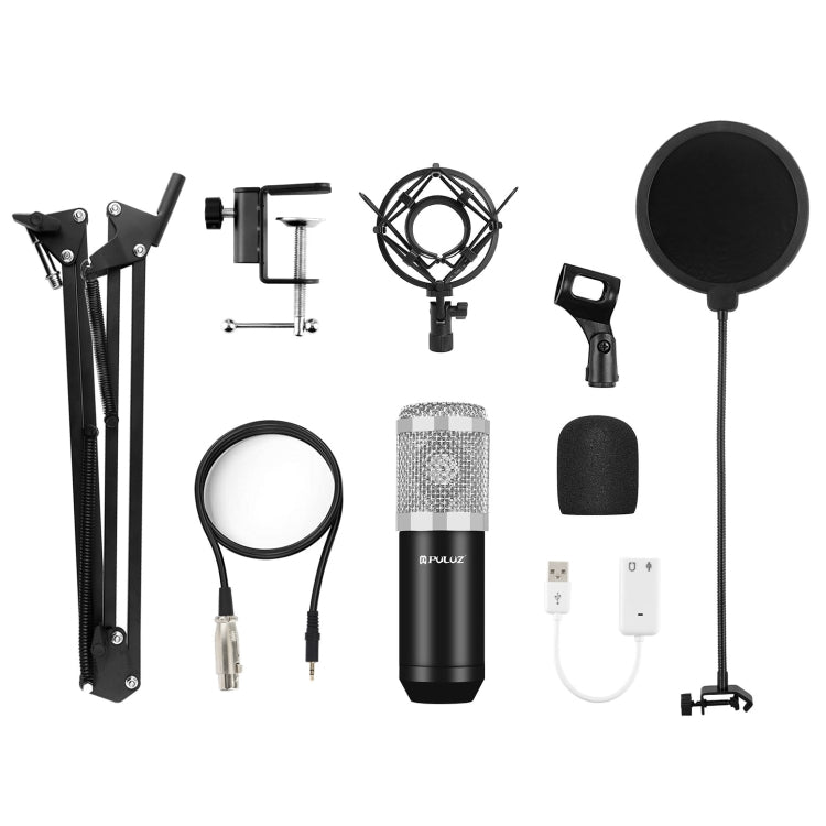 PULUZ Studio Broadcast Professional Singing Microphone Kits with Suspension Scissor Arm & Metal Shock Mount & USB Sound Card(Silver) - Microphone by PULUZ | Online Shopping South Africa | PMC Jewellery | Buy Now Pay Later Mobicred