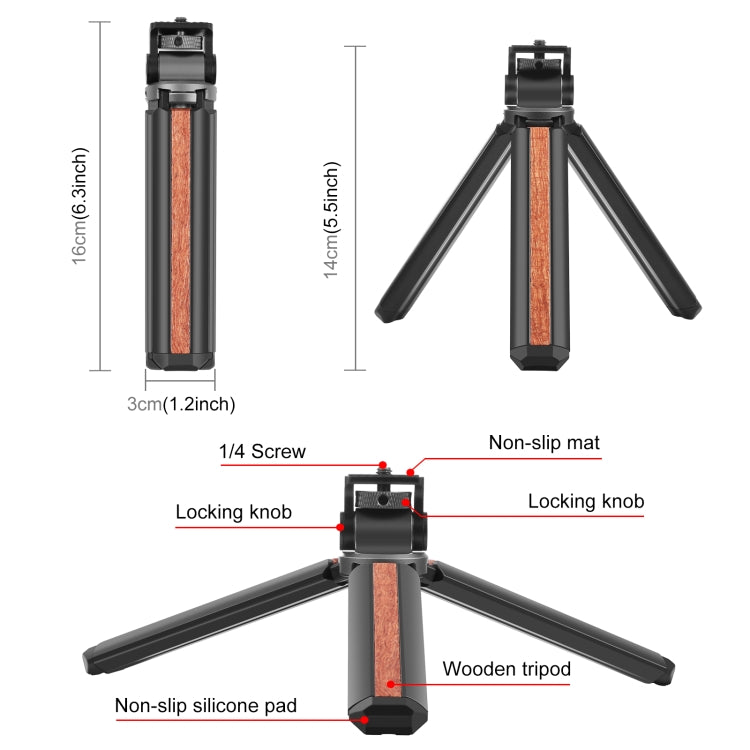 PULUZ Inlaid Wood Desktop Vlogging Live Tripod Holder with Tripod Head (Black) - free shipping - PMC TechLife - Order now!