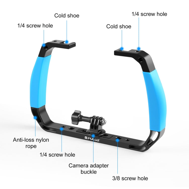 PULUZ Dual Silicone Handles Aluminium Alloy Underwater Diving Rig for GoPro, Other Action Cameras and  Smartphones (Blue) - Diving Accessories by PULUZ | Online Shopping South Africa | PMC Jewellery