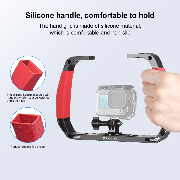 PULUZ Dual Silicone Handles Aluminium Alloy Underwater Diving Rig for GoPro, Other Action Cameras and  Smartphones (Red) - free shipping - PMC TechLife - Order now!