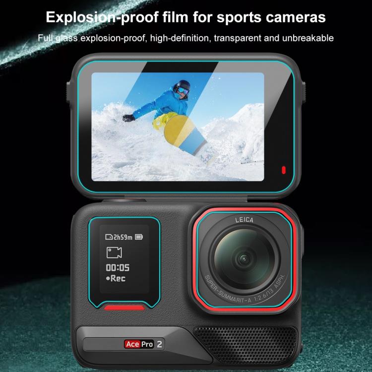 For Insta360 Ace Pro 2 PULUZ 3 in 1 Rear & Front  Screen and Lens Tempered Glass Film (Transparent) - free shipping - PMC TechLife - Order now!