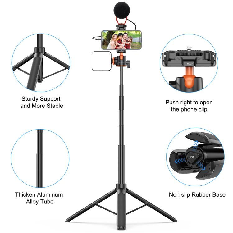 PULUZ 1.4m Phone Selfie Stick Tripod Vlog Live Streaming Holder with Phone Clip (Black) - free shipping - PMC TechLife - Order now!