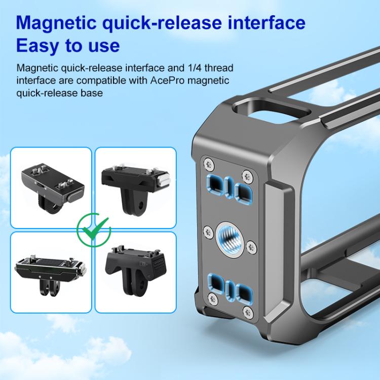 For Insta360 X5 PULUZ Aluminum Alloy Protective Cage Rig Expand Cold Shoe Housing Frame (Grey) - free shipping - PMC TechLife - Order now!