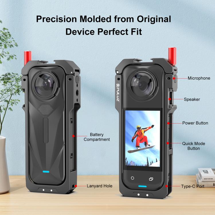 For Insta360 X5 PULUZ Metal Protective Cage Rig Housing Frame with Lens Cover (Black) - free shipping - PMC TechLife - Order now!