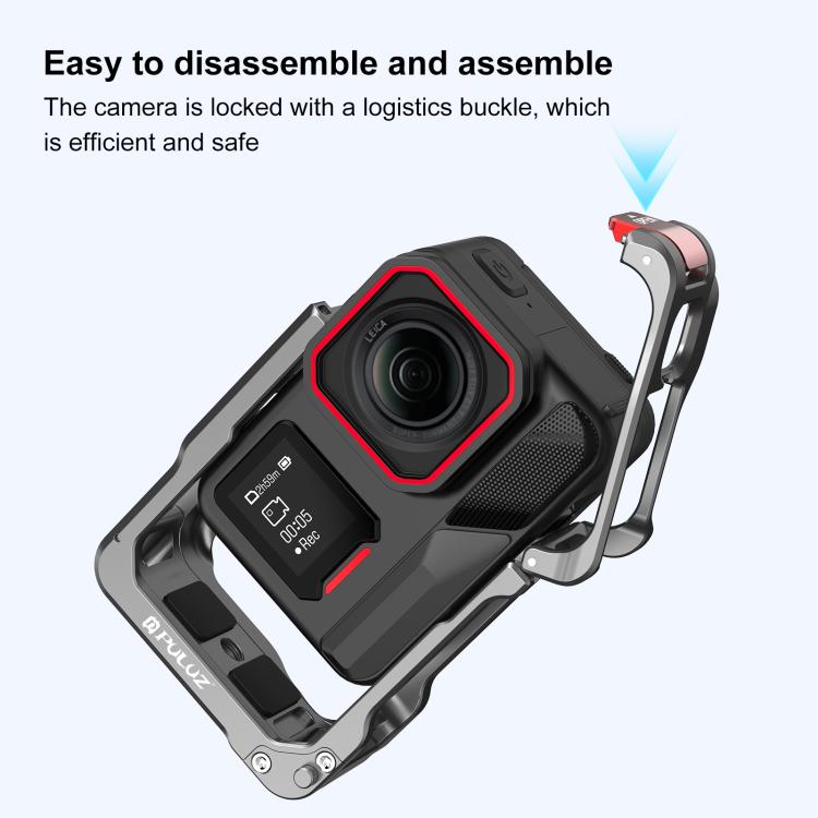 For Insta360 Ace Pro 2 PULUZ Aluminum Alloy Protective Cage Rig Dual Cold Shoe Housing Frame (Silver) - free shipping - PMC TechLife - Order now!