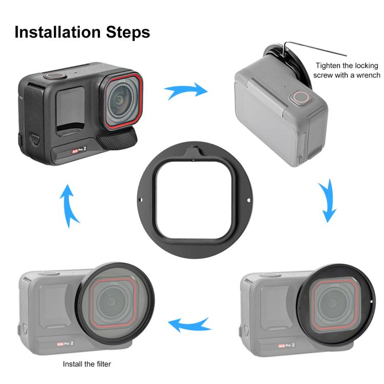 For Insta360 Ace Pro 2 PULUZ 52mm UV Lens Filter Adapter Ring with Lens Cover (Black) - free shipping - PMC TechLife - Order now!