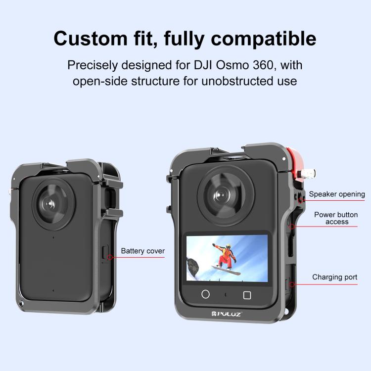 For DJI Osmo 360 PULUZ Aluminum Alloy Protective Cage Expansion Frame with Lens Cover (Black) - free shipping - PMC TechLife - Order now!