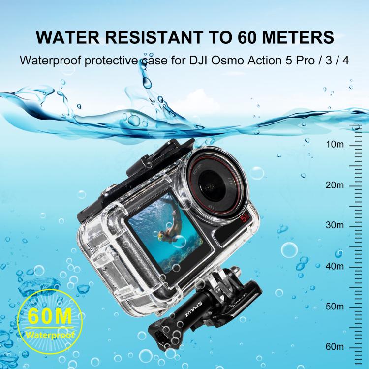 For DJI Osmo Action 5 Pro / 3 / 4 PULUZ 60m Underwater Waterproof Housing Diving Case with Cold Shoe & Buckle Basic Mount & Screw - free shipping - PMC TechLife - Order now!
