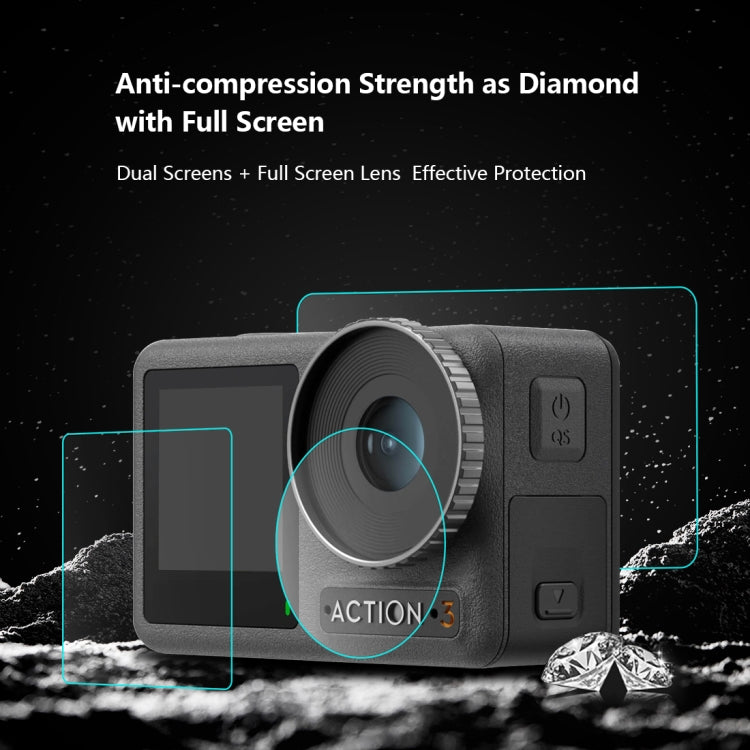 For DJI Osmo Action 3  PULUZ 3-in-1 Lens Front and Back Screen Tempered Glass Explosion-proof Film - Protective Film & Stickers by PULUZ | Online Shopping South Africa | PMC TechLife | Buy Now Pay Later Mobicred