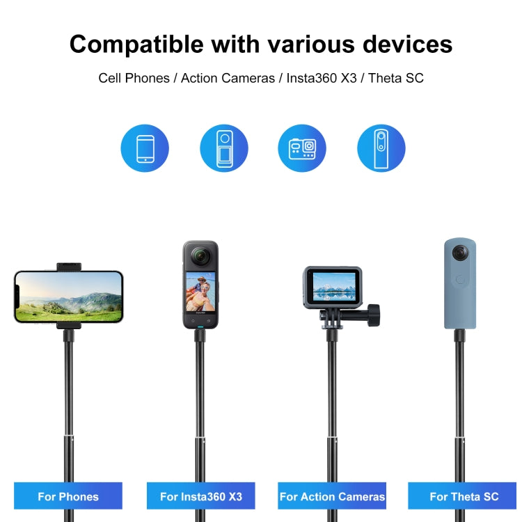 PULUZ 70cm Metal Selfie Stick Monopod with Invisible Adapter Base & Screw for Insta360 One RS / X2 / X3 / DJI Osmo 360 - free shipping - PMC TechLife - Order now!