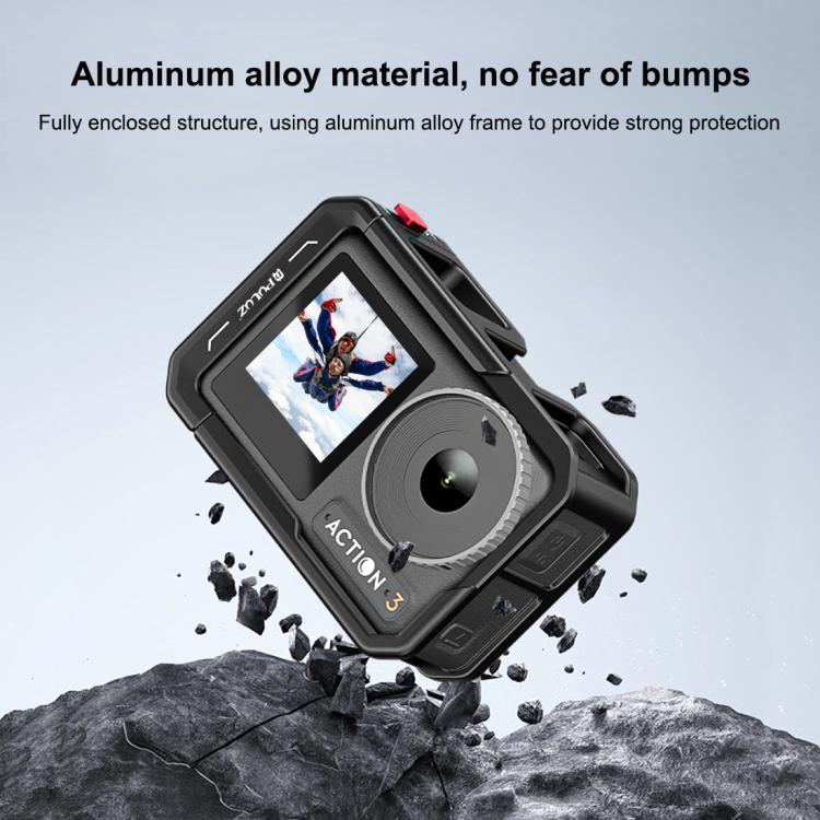 For DJI Osmo Action 5 Pro / 4 / 3 PULUZ All-inclusive Aluminum Alloy Cage Expansion Adapter Frame with Lens Cover (Black) - free shipping - PMC TechLife - Order now!