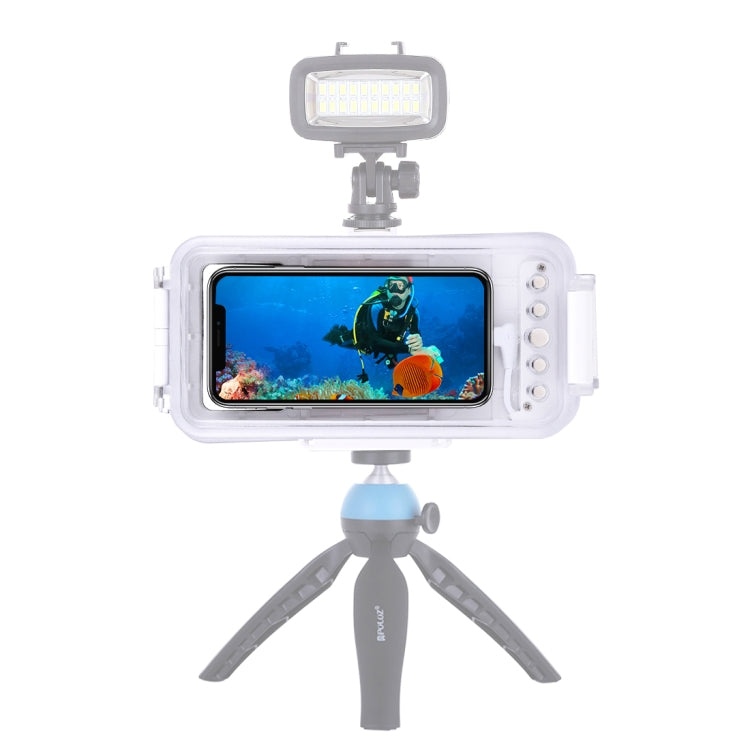PULUZ 45m/147ft Waterproof Diving Case Photo Video Taking Underwater Housing Cover for iPhone 14 Series, iPhone 13 Series, iPhone 12 Series, iPhone 11 Series, iPhone X Series, iPhone 8 & 7, iPhone 6s, iOS 13.0 or Above Version iPhone(White) - iPhone 14 Pro Cases by PULUZ | Online Shopping South Africa | PMC TechLife | Buy Now Pay Later Mobicred