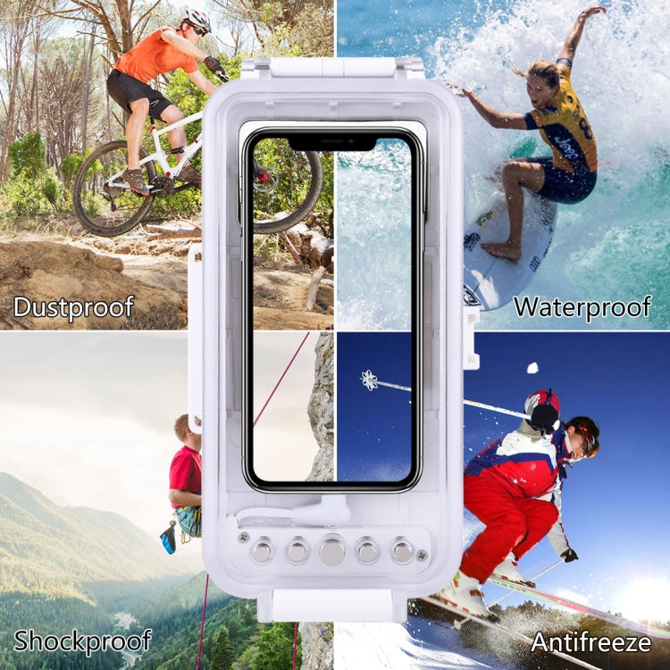 PULUZ 45m/147ft Waterproof Diving Case Photo Video Taking Underwater Housing Cover for iPhone 14 Series, iPhone 13 Series, iPhone 12 Series, iPhone 11 Series, iPhone X Series, iPhone 8 & 7, iPhone 6s, iOS 13.0 or Above Version iPhone(White) - iPhone 14 Pro Cases by PULUZ | Online Shopping South Africa | PMC TechLife | Buy Now Pay Later Mobicred