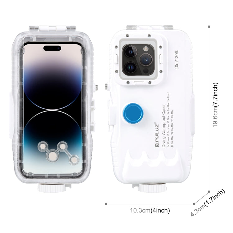 PULUZ 40m/130ft Waterproof Diving Case for iPhone 15 Pro Max / 15 Plus / 14 Plus / 14 Pro Max / 13 Pro Max / 12 Pro Max / 11 Pro Max, with One-way Valve Photo Video Taking Underwater Housing Cover(White) - free shipping - PMC TechLife - Order now!