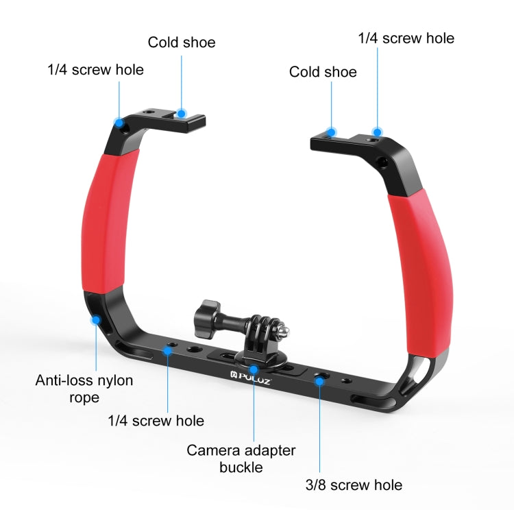 PULUZ Dual Silicone Handles Aluminium Alloy Underwater Diving Rig for GoPro, DJI OSMO Action, Insta360 and Other Action Cameras (Red) - free shipping - PMC TechLife - Order now!