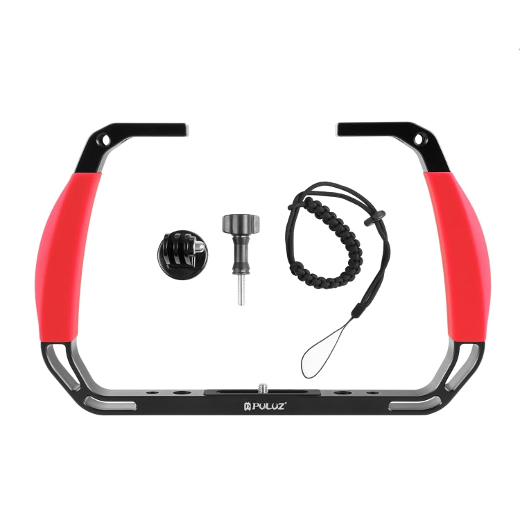 PULUZ Dual Silicone Handles Aluminium Alloy Underwater Diving Rig for GoPro, DJI OSMO Action, Insta360 and Other Action Cameras (Red) - free shipping - PMC TechLife - Order now!