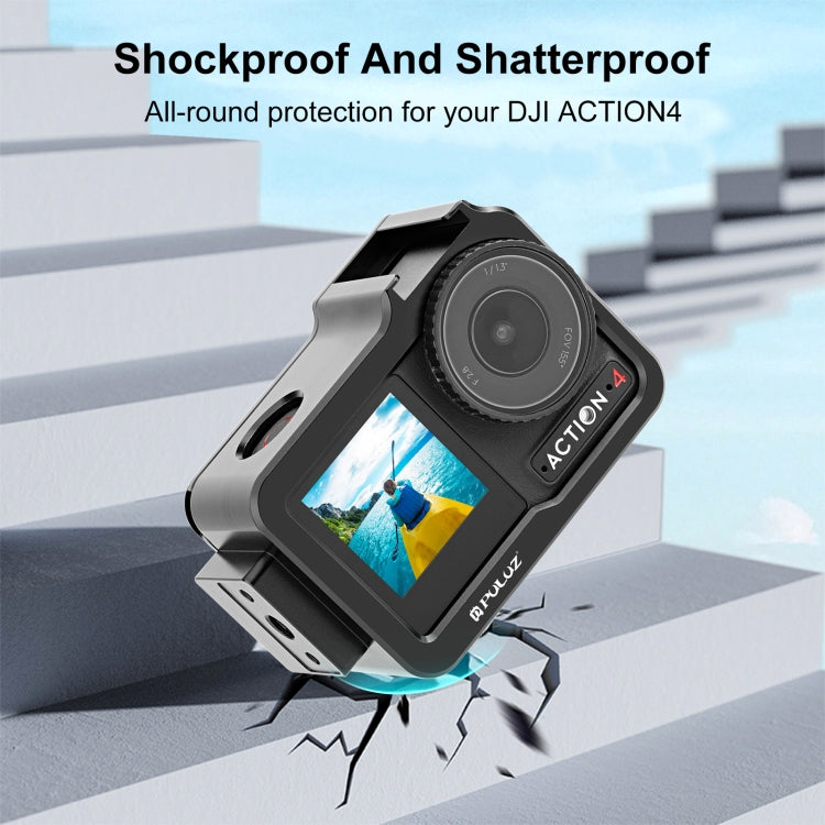 For DJI Osmo Action 4 / 3 PULUZ Metal Cage Expansion Adapter Frame with Cold Shoe (Black) - Protection Frame by PULUZ | Online Shopping South Africa | PMC TechLife | Buy Now Pay Later Mobicred