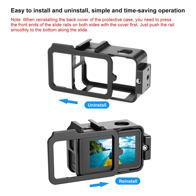 For DJI Osmo Action 4 / 3 PULUZ Metal Cage Expansion Adapter Frame with Cold Shoe (Black) -  by PULUZ | Online Shopping South Africa | PMC Jewellery | Buy Now Pay Later Mobicred