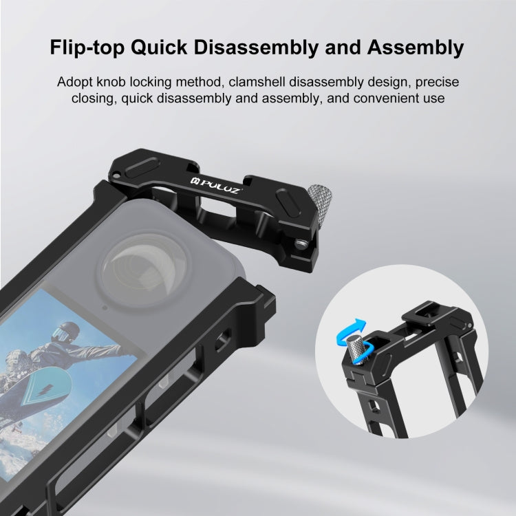 For Insta360 X4 PULUZ Metal Protective Cage Rig Housing Frame with Expand Cold Shoe Base & Tripod Adapter (Black) - Mount & Holder by PULUZ | Online Shopping South Africa | PMC TechLife | Buy Now Pay Later Mobicred