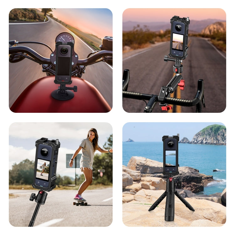 For Insta360 X4 PULUZ Metal Protective Cage Rig Housing Frame with Expand Cold Shoe Base & Tripod Adapter (Black) - Mount & Holder by PULUZ | Online Shopping South Africa | PMC Jewellery | Buy Now Pay Later Mobicred