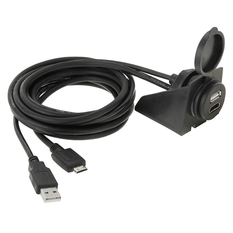 USB 2.0 & Mini HDMI (Type-C) Male to USB 2.0 & HDMI (Type-A) Female Adapter Cable with Car Flush Mount, Length: 2m - DIY Cables by PMC TechLife | Online Shopping South Africa | PMC TechLife | Buy Now Pay Later Mobicred