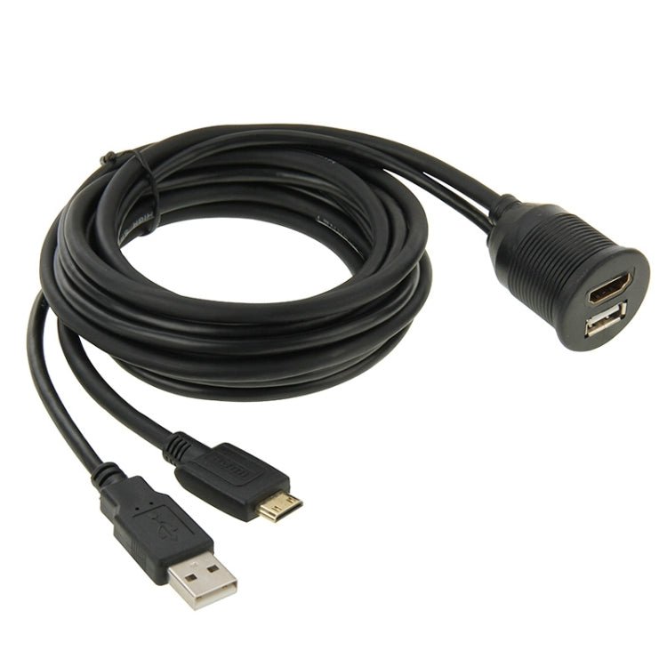 USB 2.0 & Mini HDMI (Type-C) Male to USB 2.0 & HDMI (Type-A) Female Adapter Cable with Car Flush Mount, Length: 2m - DIY Cables by PMC TechLife | Online Shopping South Africa | PMC TechLife | Buy Now Pay Later Mobicred
