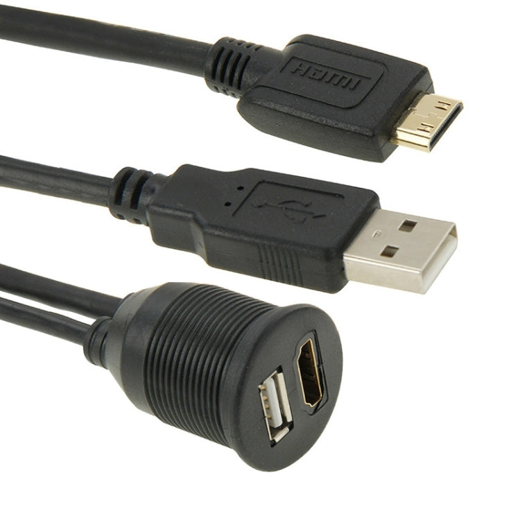 USB 2.0 & Mini HDMI (Type-C) Male to USB 2.0 & HDMI (Type-A) Female Adapter Cable with Car Flush Mount, Length: 2m - DIY Cables by PMC TechLife | Online Shopping South Africa | PMC TechLife | Buy Now Pay Later Mobicred