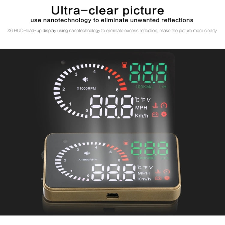 X6 3.5 inch Car OBDII / EUOBD HUD Vehicle-mounted Head Up Display Security System, Support Speed & Water Temperature & Speed Alarm & Fuel Consumption & Battery Voltage, etc. - Head Up Display System by PMC TechLife | Online Shopping South Africa | PMC TechLife | Buy Now Pay Later Mobicred