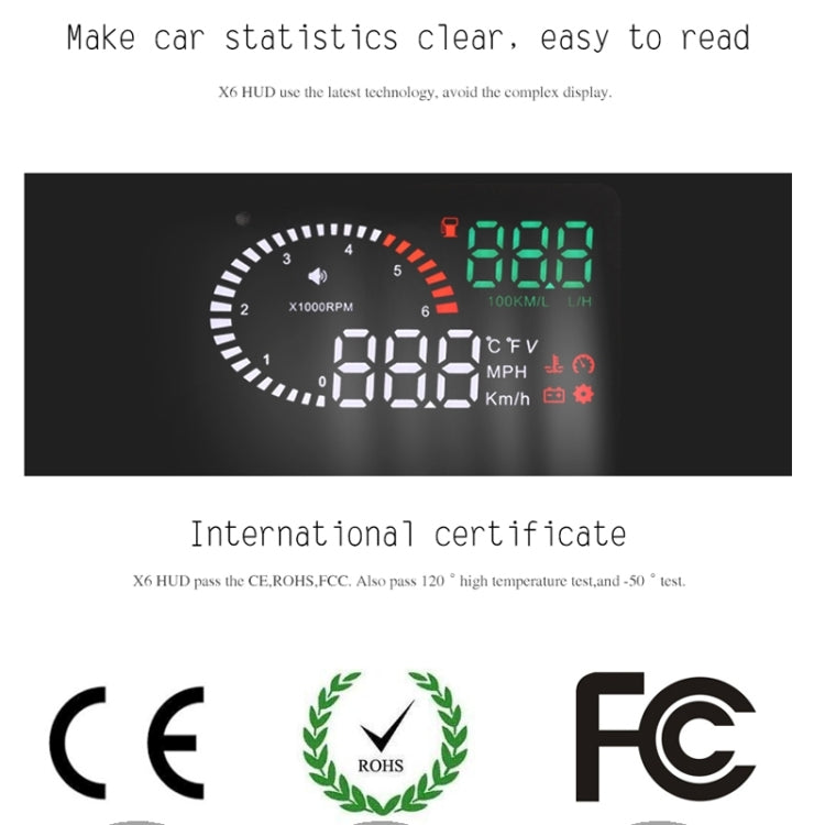 X6 3.5 inch Car OBDII / EUOBD HUD Vehicle-mounted Head Up Display Security System, Support Speed & Water Temperature & Speed Alarm & Fuel Consumption & Battery Voltage, etc. - Head Up Display System by PMC TechLife | Online Shopping South Africa | PMC TechLife | Buy Now Pay Later Mobicred