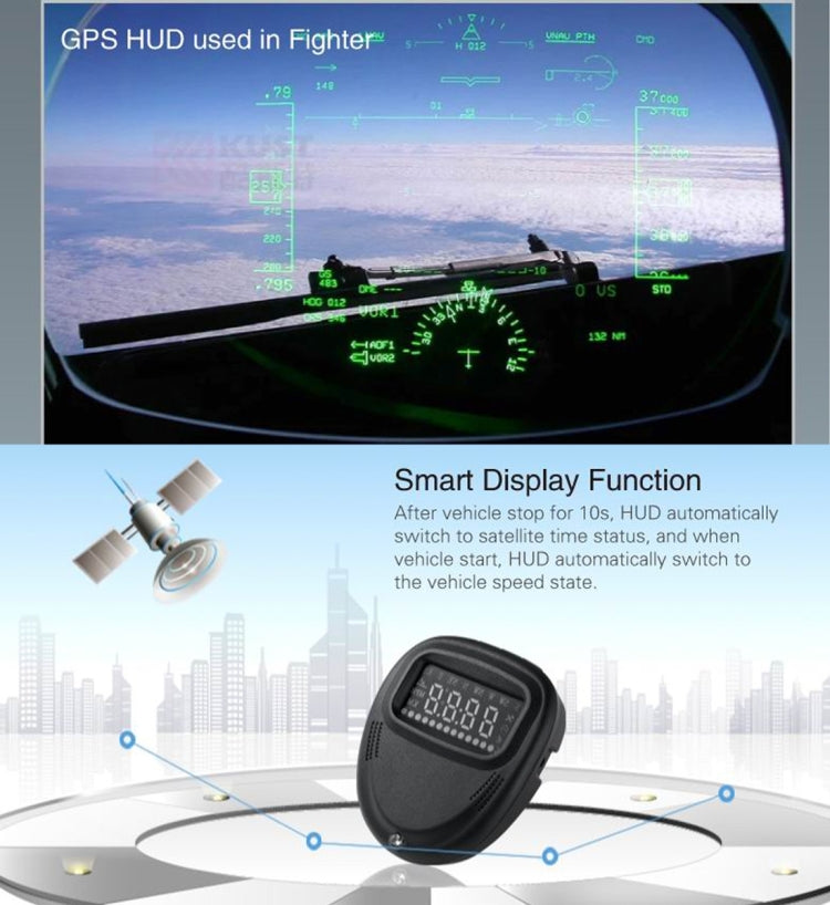 A1 2.0 inch Car GPS HUD Head Up Display Vehicle-mounted Security System, Support Speed & Real Time & Altitude & Over Speed Alarm & Compass & MPH & Auto Sleeping & KM & Satellite Signal - Head Up Display System by PMC TechLife | Online Shopping South Africa | PMC TechLife | Buy Now Pay Later Mobicred