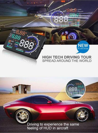 A8 5.5 inch Car OBDII HUD Warning System Vehicle-mounted Head Up Display Projector with LED, Support Fuel Consumption & Over Speed Alarm & Water Temperature & Fault Diagnosis - Head Up Display System by PMC Jewellery | Online Shopping South Africa | PMC Jewellery | Buy Now Pay Later Mobicred