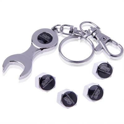 Tire Valve Caps 4 pcs with Wrench Keychain(Silver) - Tire Valve Caps by PMC Jewellery | Online Shopping South Africa | PMC Jewellery