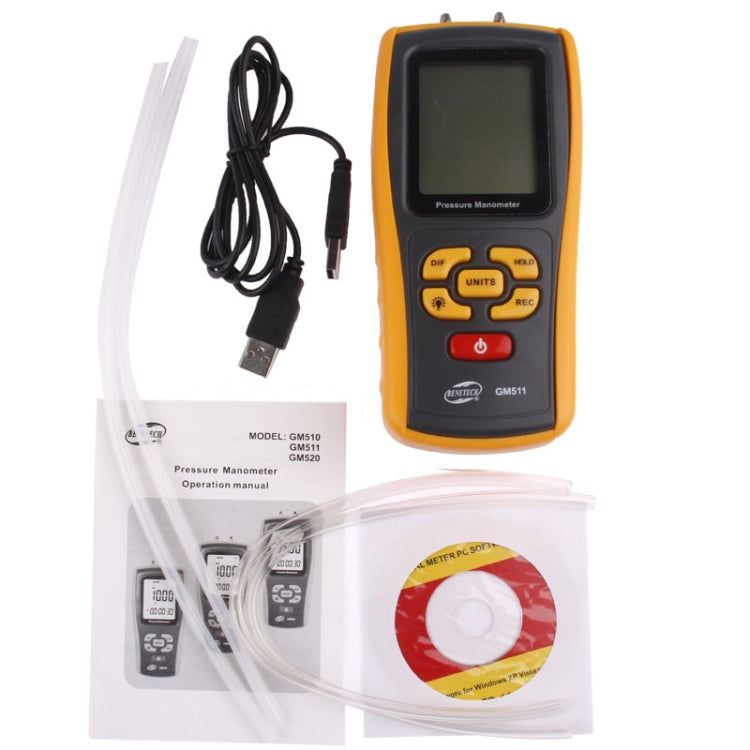 BENETECH GM511 LCD Display Pressure Manometer(Yellow) - Other Tester Tool by BENETECH | Online Shopping South Africa | PMC Jewellery | Buy Now Pay Later Mobicred