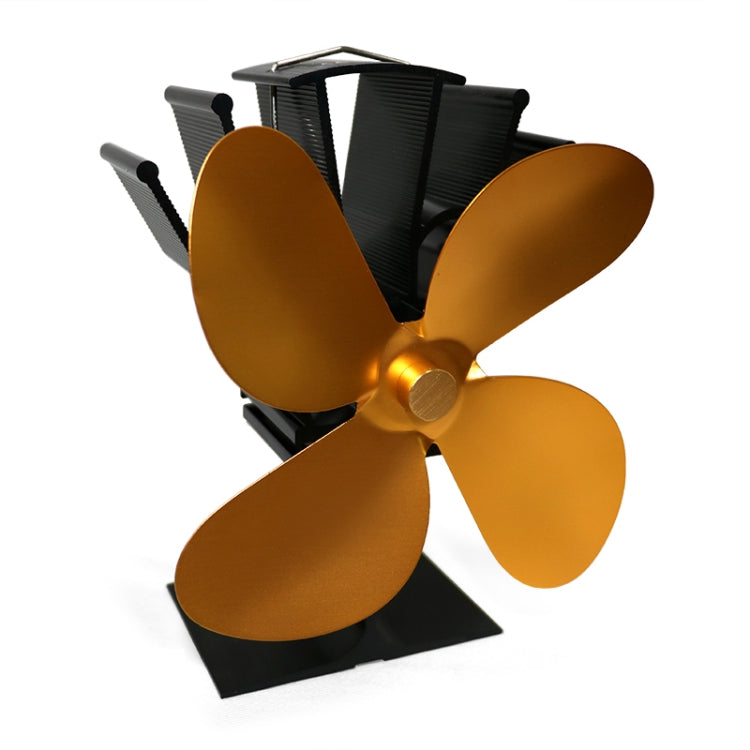 YL603 Eco-friendly Aluminum Alloy Heat Powered Stove Fan with 4 Blades for Wood / Gas / Pellet Stoves (Gold) - free shipping - PMC Jewellery - Order now!