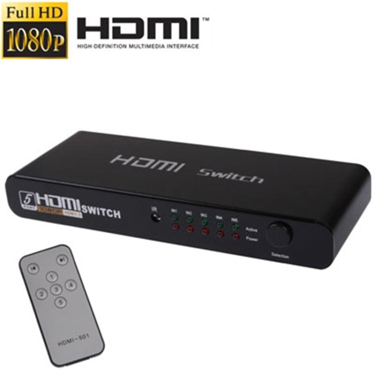 5 Ports Full HD 1080P HDMI Switch with Switch & Remote Controller, 1.3 Version (5 Ports HDMI Input, 1 Port HDMI Output)(Black) - Switch by PMC Jewellery | Online Shopping South Africa | PMC Jewellery | Buy Now Pay Later Mobicred