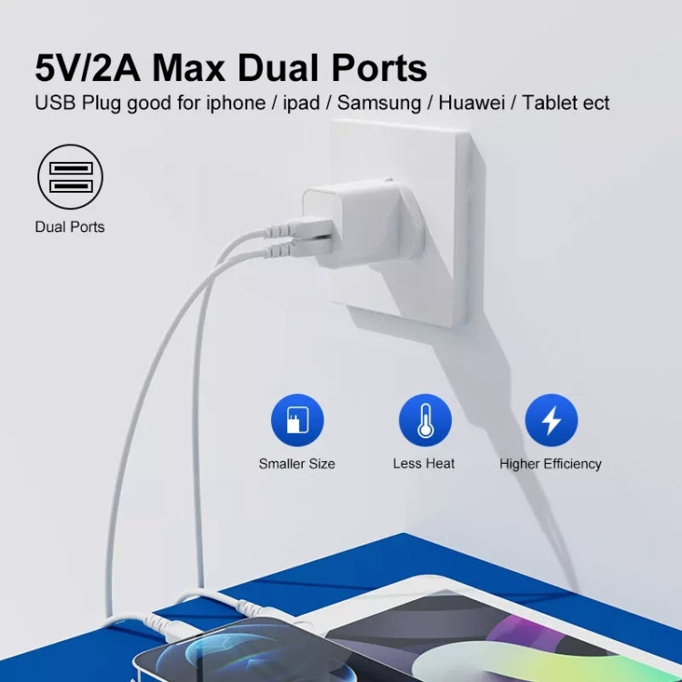 2-Ports 5V 2A USB Charger Adapter(White) - USB Charger by PMC Jewellery | Online Shopping South Africa | PMC Jewellery | Buy Now Pay Later Mobicred