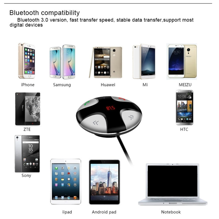 FM29B Bluetooth FM Transmitter Hands-free Car Kit, Car Charger, For iPhone, Galaxy, Sony, Lenovo, HTC, Huawei, and other Smartphones - Bluetooth Car Kits by PMC TechLife | Online Shopping South Africa | PMC TechLife | Buy Now Pay Later Mobicred