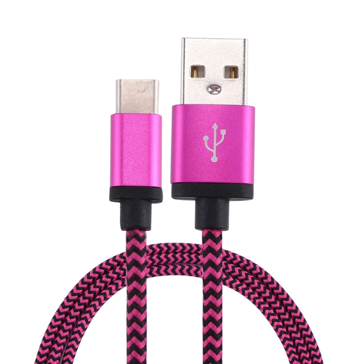 1m Woven Style USB-C / Type-C 3.1 to USB 2.0 Data Sync Charge Cable(Magenta) - USB-C & Type-C Cable by PMC Jewellery | Online Shopping South Africa | PMC Jewellery | Buy Now Pay Later Mobicred