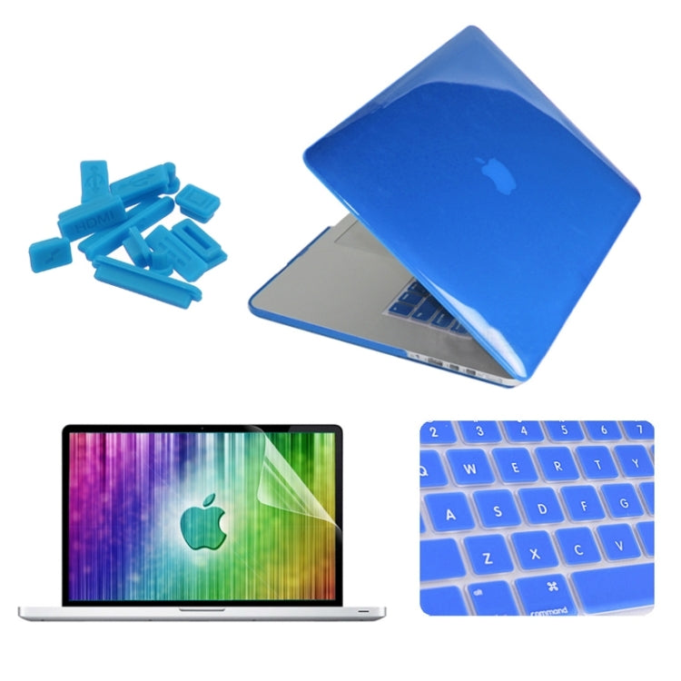 ENKAY for MacBook Pro Retina 15.4 inch (US Version) / A1398 4 in 1 Crystal Hard Shell Plastic Protective Case with Screen Protector & Keyboard Guard & Anti-dust Plugs(Dark Blue) - MacBook Pro Cases by ENKAY | Online Shopping South Africa | PMC Jewellery | Buy Now Pay Later Mobicred