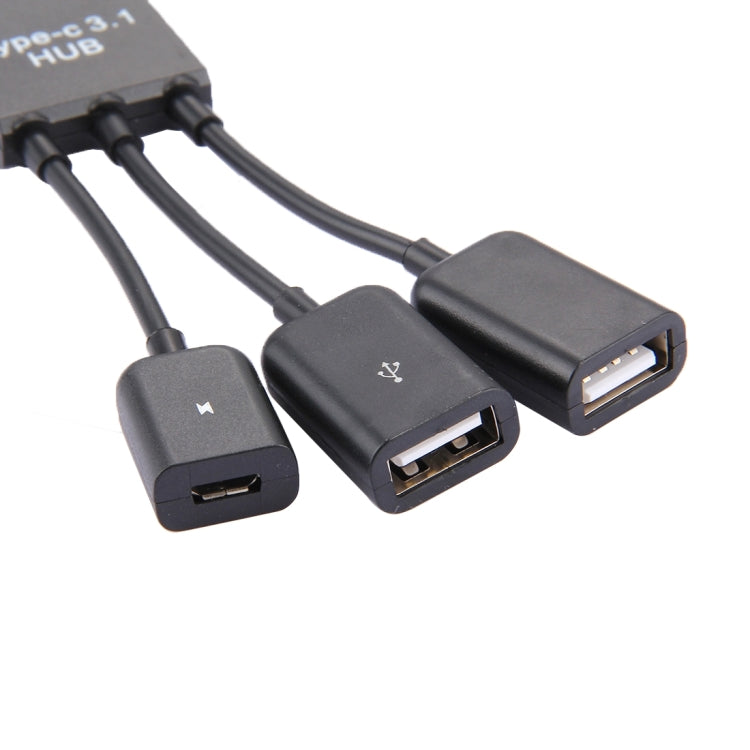 17.8cm 3 Ports USB-C / Type-C 3.1 OTG Charge HUB Cable, For Galaxy S8 & S8 + / LG G6 / Huawei P10 & P10 Plus / Xiaomi Mi 6 & Max 2 and other Smartphones(Black) - USB HUB by PMC TechLife | Online Shopping South Africa | PMC TechLife | Buy Now Pay Later Mobicred