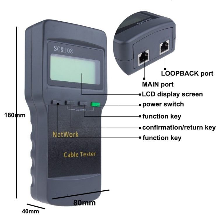 Portable Wireless Network cable Tester SC8108 LCD Digital PC Data Network CAT5 RJ45 LAN Phone Cable Tester Meter(Grey) - Lan Cable and Tools by PMC Jewellery | Online Shopping South Africa | PMC Jewellery | Buy Now Pay Later Mobicred