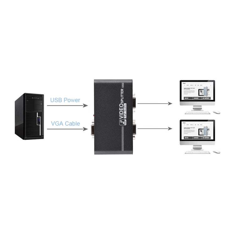 VGA-102A 1 to 2 Ports 1920 x 1440 VGA Splitter - VGA Splitters by PMC Jewellery | Online Shopping South Africa | PMC Jewellery | Buy Now Pay Later Mobicred